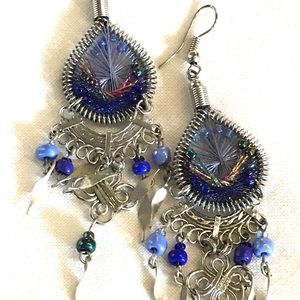 Thread & Bead Earrings- Handmade Silver Dangles With Sparkle Thread, NWOT Excell